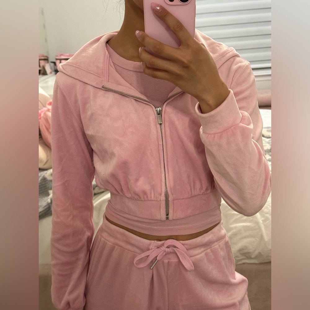 H&M pink velvet at leisure tracksuit